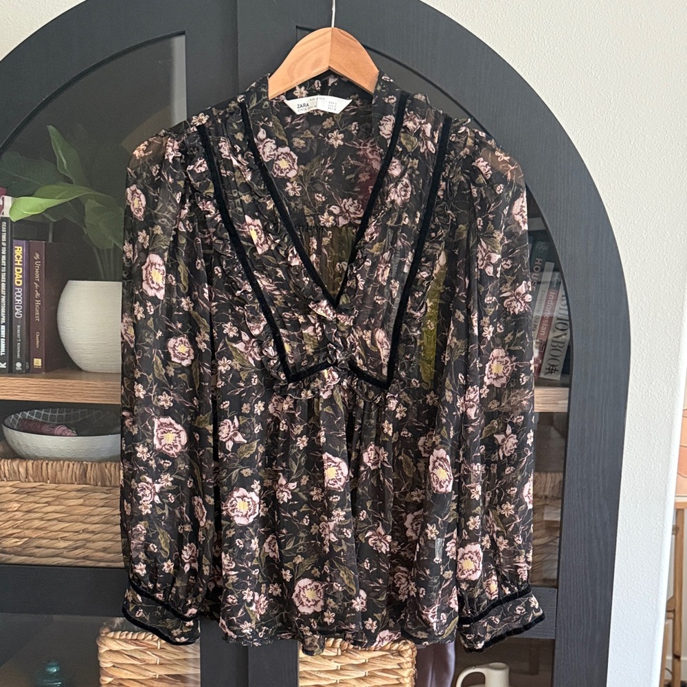Zara Black Floral Blouse